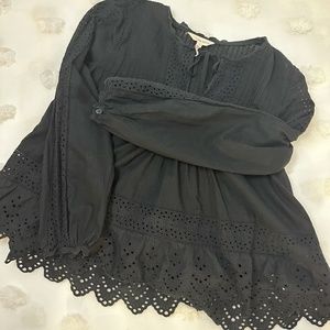 Rebecca Taylor Black Boho Eyelet Blouse